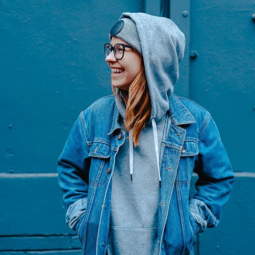 Woman with Hoodie Smiling